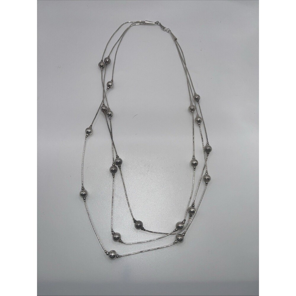 Vintage Navajo Sterling Silver Beaded Necklace Multi Strand Bench Beads 20 Grams